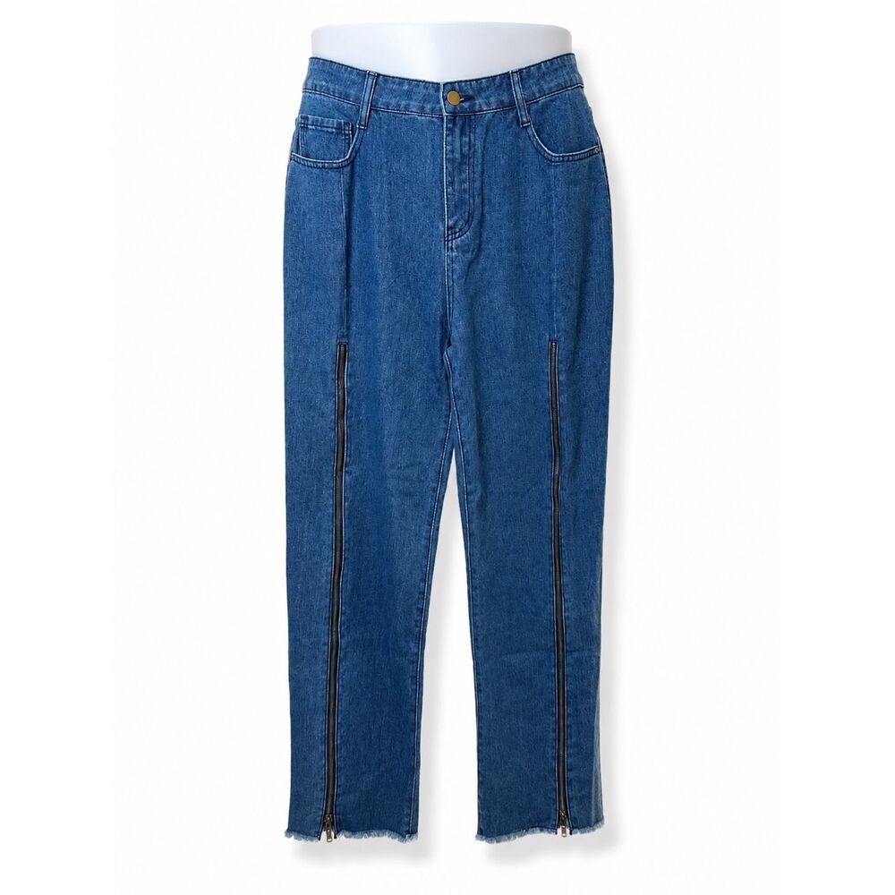 Stylewe XL Wide Leg Zip Front Slit Jeans Raw Hem Denim Pants